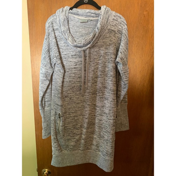 ATHLETA HEATHER GRAY COWL NECK TUNIC WITH ZIPPERED POCKETS; MED - Picture 3 of 3